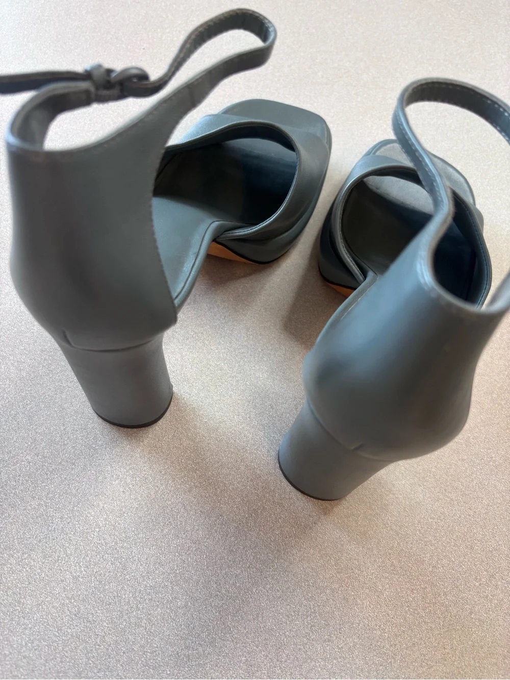 Vince Amara Gray Ankle-Strap Platform Block Heels Modern Minimalist